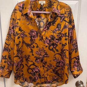 L'AGENCE Dani Silk Blouse - Orange and Purple Floral
